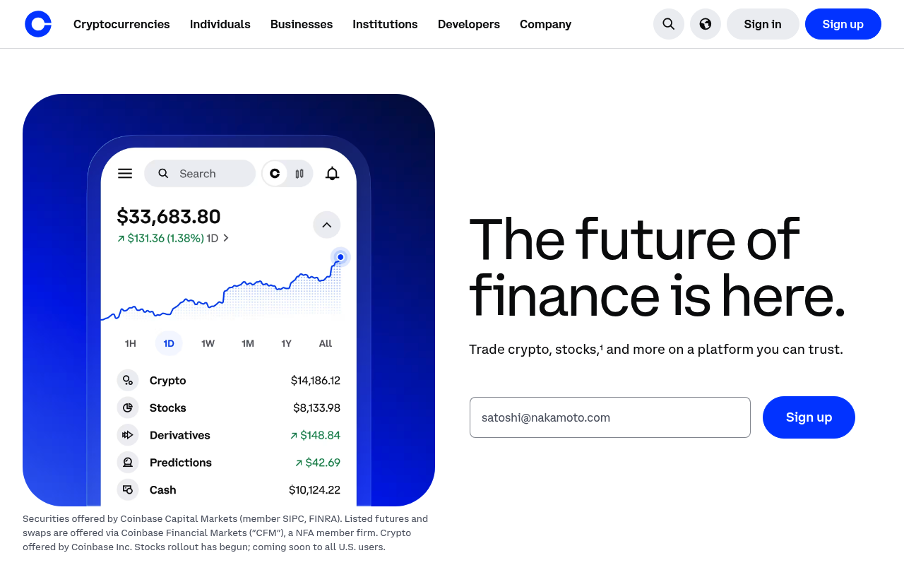 Coinbase website screenshot