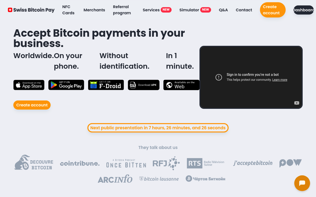 Swiss Bitcoin Pay website screenshot