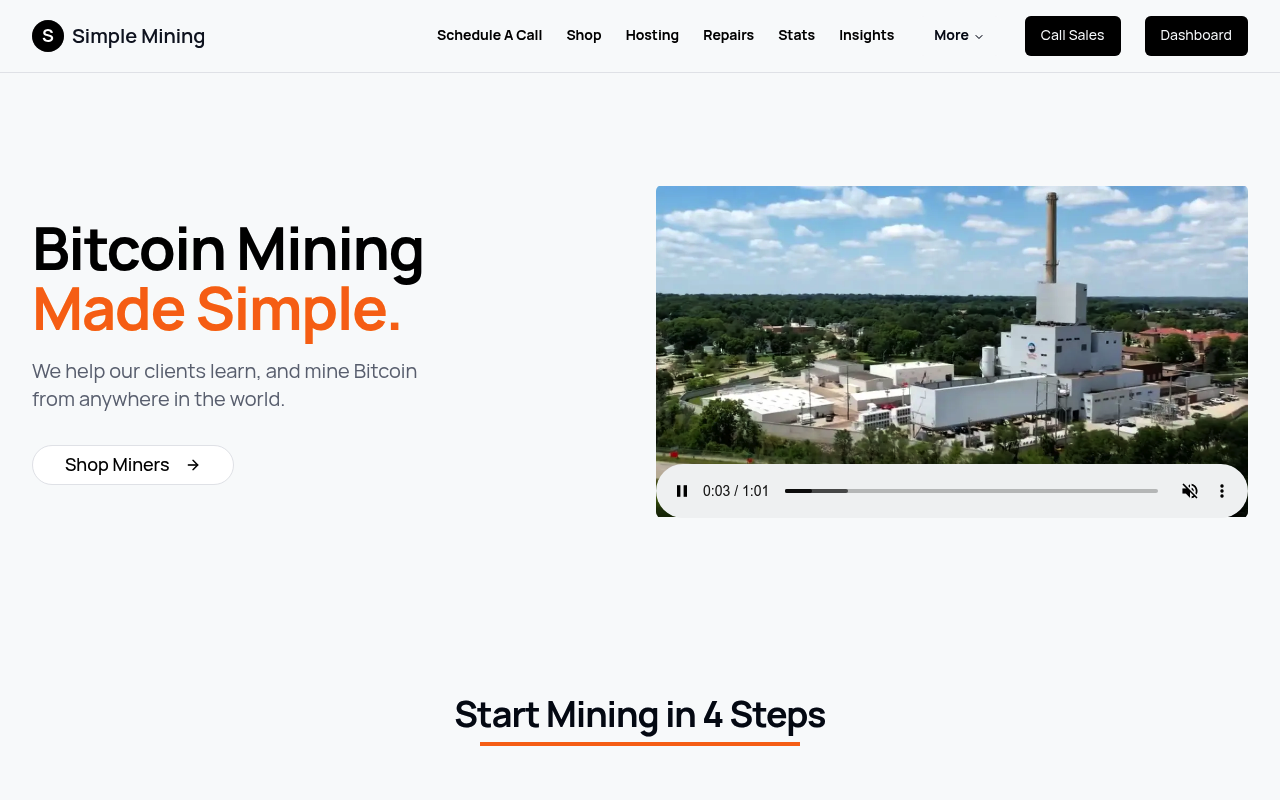 Simple Mining website screenshot